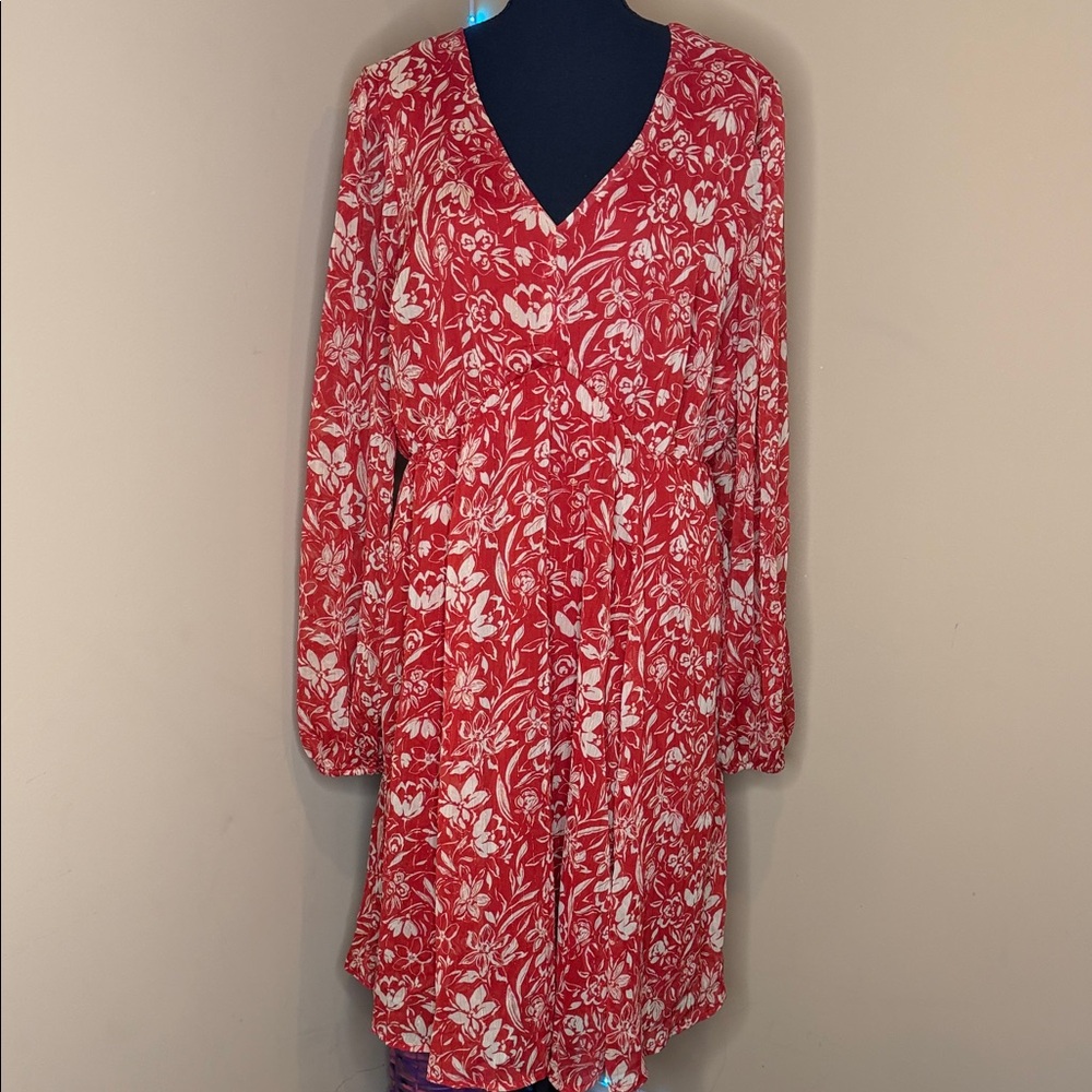 Torrid Red Floral Long Sleeve Dress